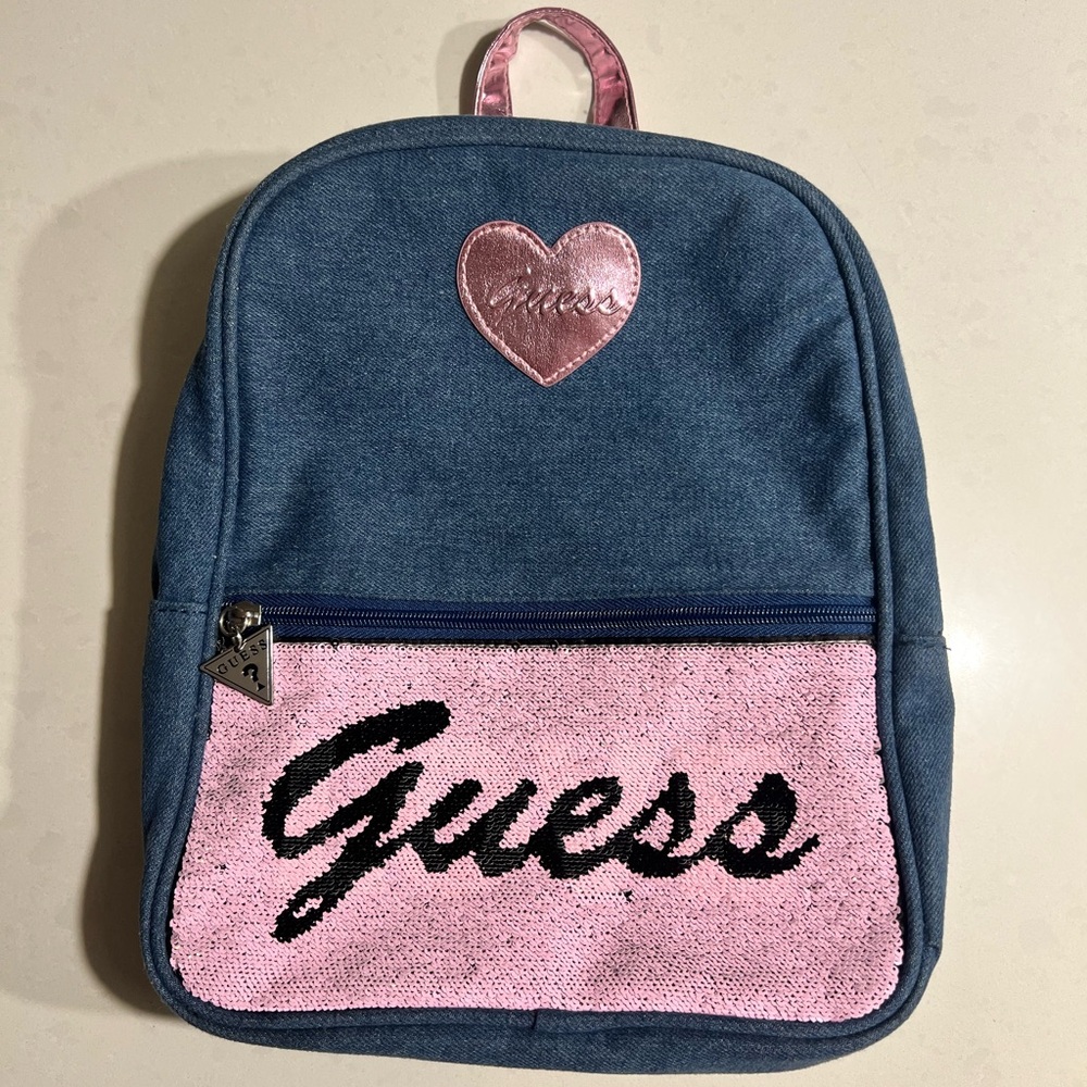 Guess Kids Denim and Pink Heart Backpack